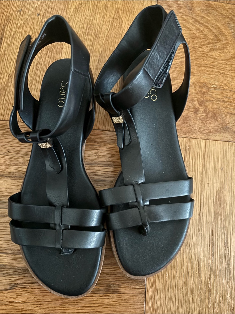 Franco Sarto Black Leather Double-Strap Slingback Sandals